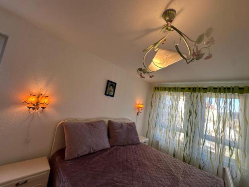 a bedroom with a bed and a window at An der Elbe in Bad Schandau