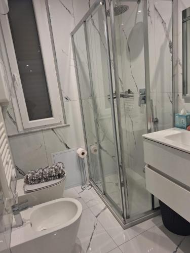 a bathroom with a shower and a toilet and a sink at Delizioso bilocale Paolo in Alassio