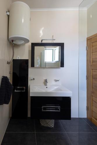 a bathroom with a sink and a mirror at Villa Branko 12km from Dubrovnik in Ravno