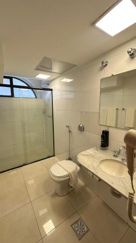 a bathroom with a toilet and a sink at Phenícia Bittar Hotel in Brasília