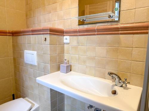a bathroom with a sink and a toilet at Sommeliérka - ubytování & vinný sklep in Valtice
