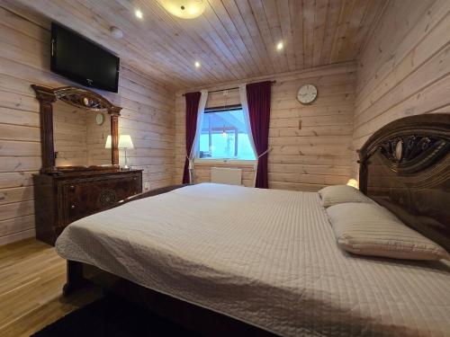 a bedroom with a bed and a television in a room at Orava Järven Talo in Ranua