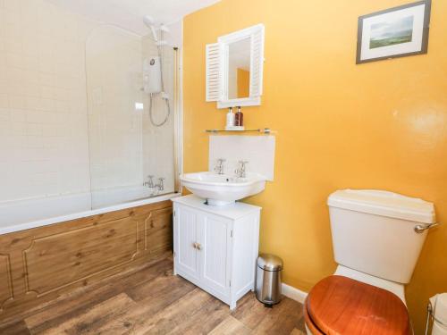 a bathroom with a white toilet and a sink at Yewbarrow in Seascale