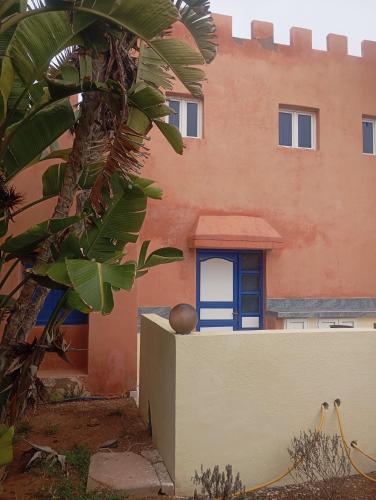 a house with a palm tree in front of it at amazigh soul experience in Mirleft