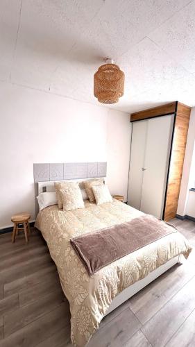 a bedroom with a large bed in a room at La Halte Montbrisonnaise in Montbrison