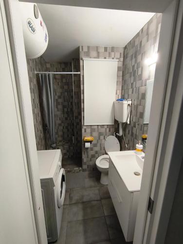 un piccolo bagno con un water e un lavandino di Kipsely room ad Atene