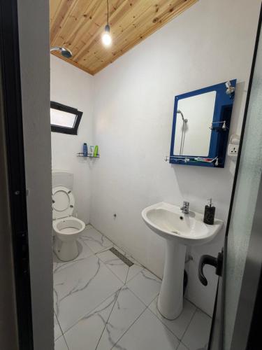 a bathroom with a sink and a toilet at Xhoen guesthouse in Shkodër