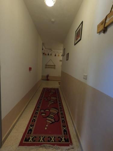 un corridoio vuoto con un tappeto sul pavimento di B&B petrafarmhouse a Wadi Musa