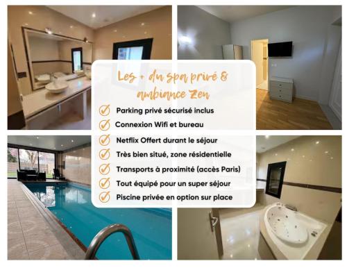 a collage of pictures of a sign for a bathroom at Private Spa & Zen Atmosphere in Coubron