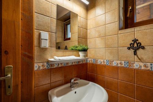 a bathroom with a sink and a mirror at Chalupa Juraj Terchová in Terchová