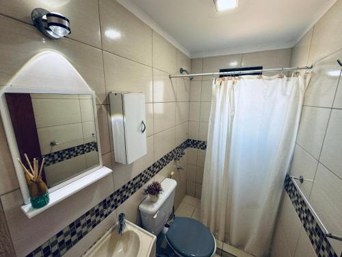 プエルトイグアスにあるZUHAUSEのトイレ、洗面台、シャワー付きのバスルーム