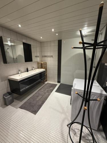 a bathroom with a tub and a sink at ISIS---Ferienwohnung in Steinach am Brenner