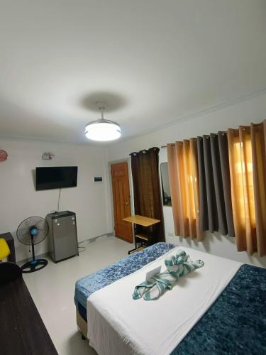 a bedroom with a bed and a tv and a bed sidx sidx sidx at 29 Palm's Panglao Suites in Panglao Island