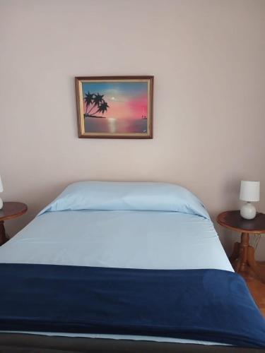 a bed in a bedroom with a picture on the wall at Atardecer porteño in Puntarenas