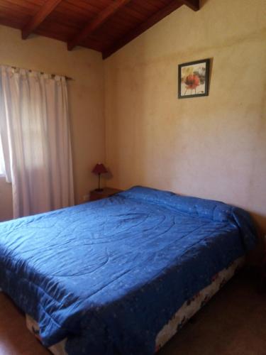 a bedroom with a bed with a blue blanket on it at Complejo San Eduardo, Chapadmalal in Colonia Chapadmalal