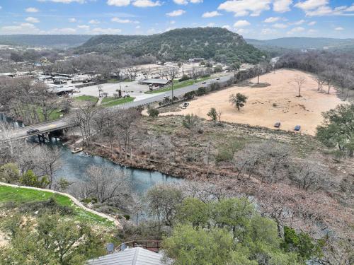 an aerial view of a town with a river at Ricks River Haus in Canyon Lake