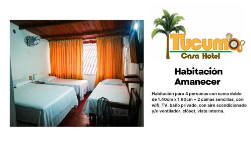 a flyer for a hotel with two beds in a room at Tucuma Casa Hotel in Leticia