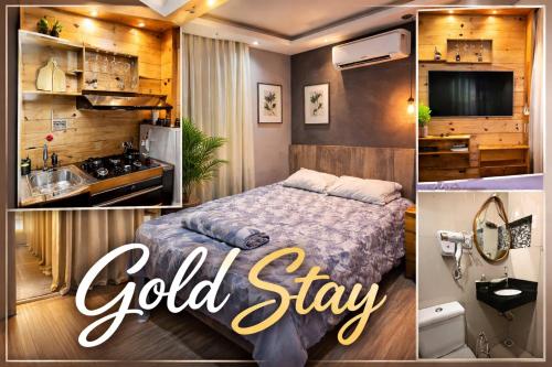 a collage of pictures of a bed in a room at Gold Stay Residence 2 in Belo Horizonte