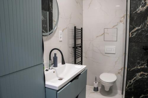 a bathroom with a sink and a toilet at Top Apartmán v Central Point Humenné M in Humenné