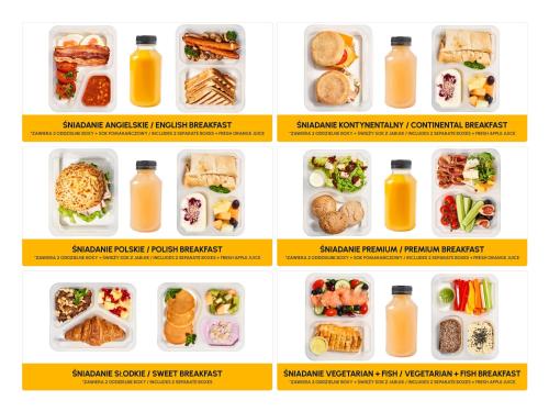 a collage of different plates of food and drinks at SCALA Apartments City Center & Parking by Downtown Apartments in Gdańsk