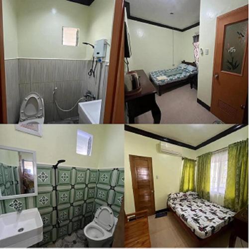two pictures of a bathroom and a bedroom at Balai Mariacaria Pension House in Guindulman