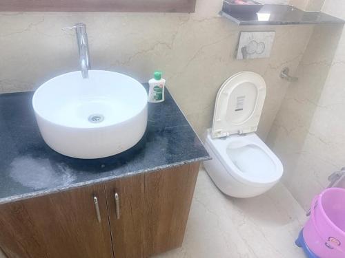 a bathroom with a sink and a toilet at Serenidad- The Cottage in Mukteshwar