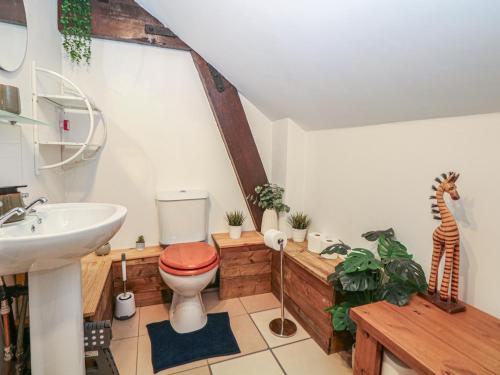 a bathroom with a toilet and a sink at Win Hill View Cottage in Hope