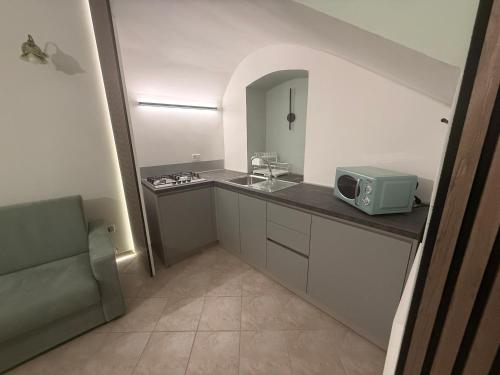 a kitchen with a sink and a microwave on a counter at Il Vicolo in Vibo Valentia