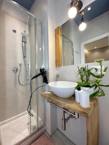 a bathroom with a sink and a shower at Cantore 20 - Le Arche Verona in Verona