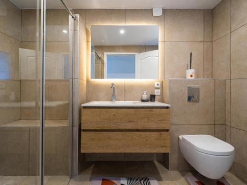a bathroom with a toilet and a sink and a shower at Sara in Les Issambres