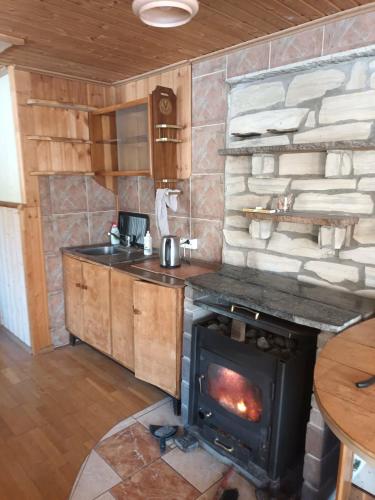 a kitchen with a stove in a room at Finstonia Guesthouse in Vääna-Jõesuu