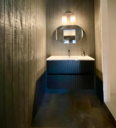a bathroom with a sink and a mirror at Agua Bonita in Concan