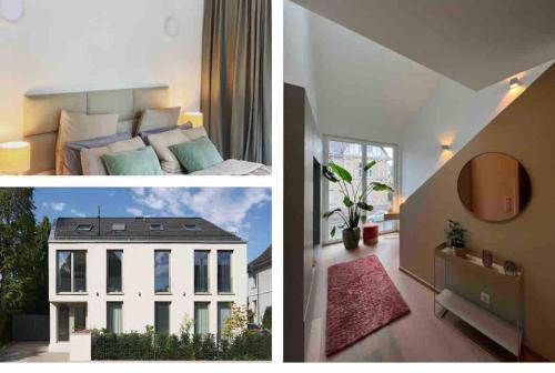 a collage of pictures of a bedroom and a house at Träumen im Musikerviertel in Karlsruhe