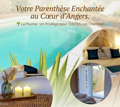 a magazine advert for a luxury hotel room with a bed and candles at Chambres d'hôtes "Chez Lyly et Juju" Piscine&Sauna Parking Gratuit in Angers