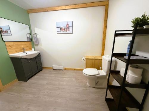 a bathroom with a toilet and a sink at Caribou Cottage in Churchill