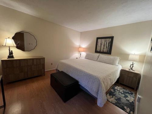 a bedroom with a bed and two night stands and a television at Private Mountain Condo in Wintergreen