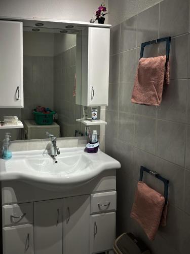 ein Badezimmer mit Waschbecken und Spiegel in der Unterkunft Riaho Apartment in Mostar