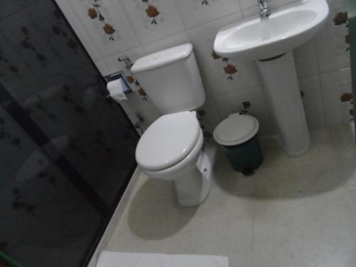 a bathroom with a toilet and a sink at Pousada Meu Cantinho in Conservatória