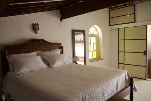 a bedroom with a large bed and a window at Pousada Irradiante in Olinda