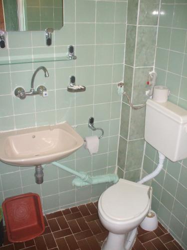 a bathroom with a toilet and a sink at Hotel Strajica in Lozenets