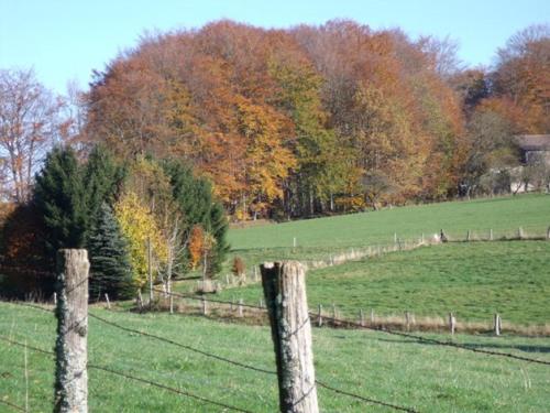 a fence in a field with trees in the background at Gîte Les Hirondelles in Plombières-les-Bains
