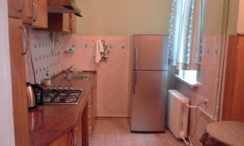 a kitchen with a refrigerator and a sink at Apartment Tsentr on Pochtovaya in Chernivtsi
