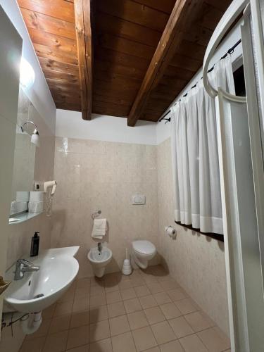 a bathroom with a sink and a toilet at La Stazione in Cordovado