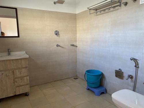 a bathroom with a shower and a toilet and a sink at AO Guest House in Nubra