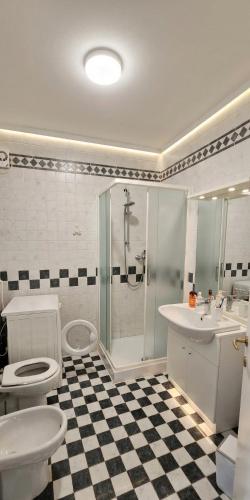 a bathroom with a shower and a toilet and a sink at Appartamenti Vista Lago - Costermano sul Garda - Be Happy! in Costermano sul garda