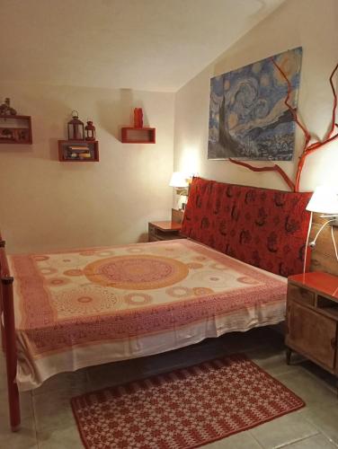 a bedroom with a bed with a rug on the floor at In Sardegna da Anna Rita in Scano Montiferro