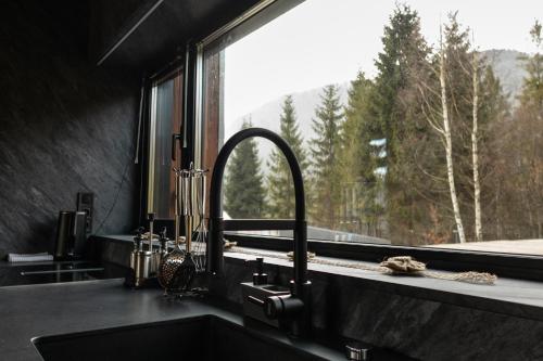 a kitchen sink and a window with a view at Veres Hill in Tukhlya