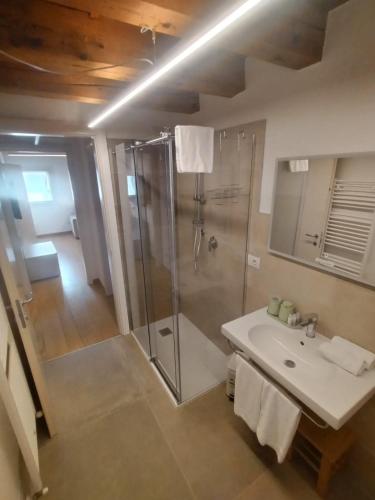 a bathroom with a shower and a sink at Residenza Della Samaritana in Verona