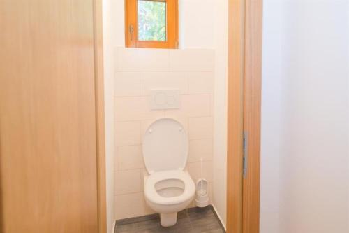 a bathroom with a white toilet in a room at Appartement M&M in Schladming