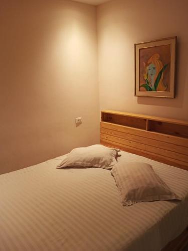 a bedroom with a bed with a picture on the wall at Jardin de bougainvillier in Sfax